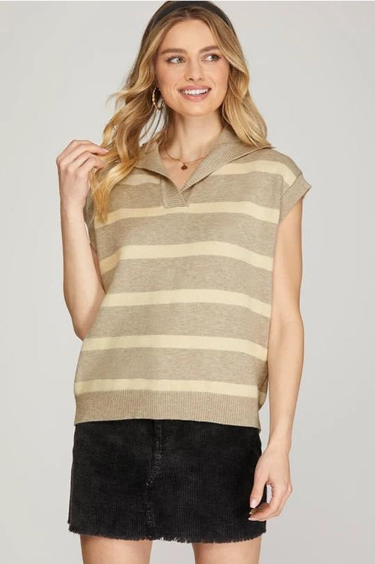 Butter Soft Striped Khaki Sweatervest