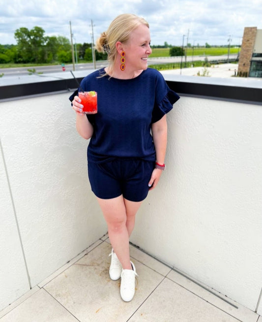 Navy Textured Shorts