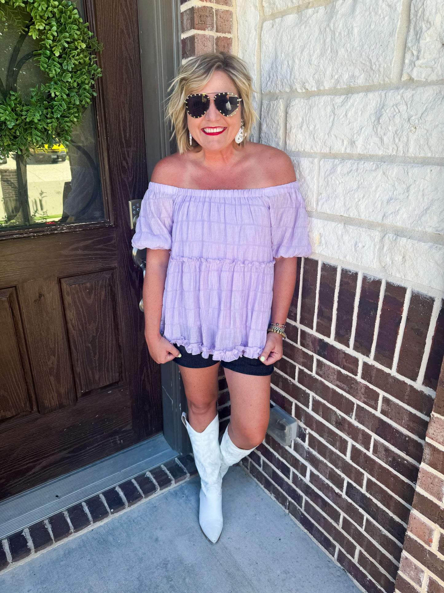 Weekend Brunchin Lavender Off Shoulder Top